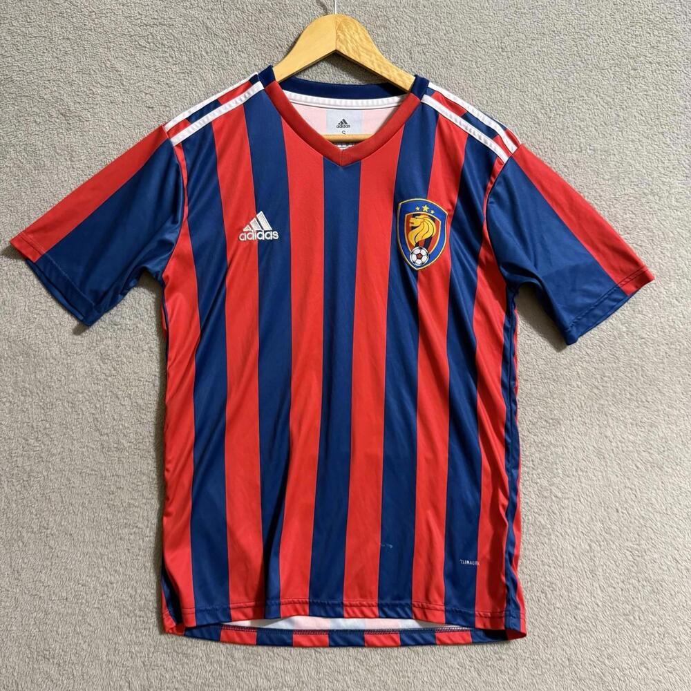 Adidas Climalite Red Blue Striped Soccer Jersey Men’s
